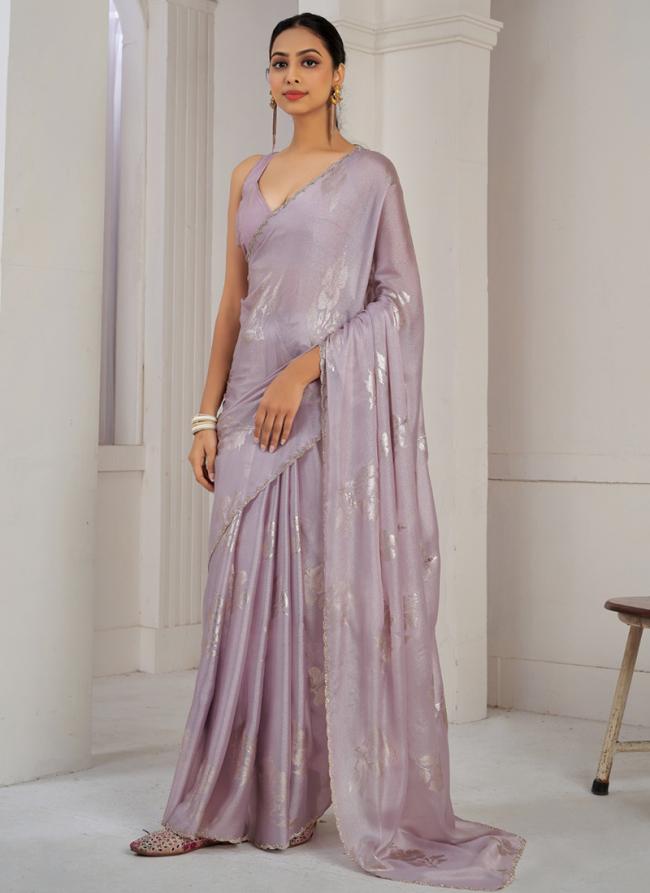 Sattin Silk Lilac Party Wear Hand Work Saree